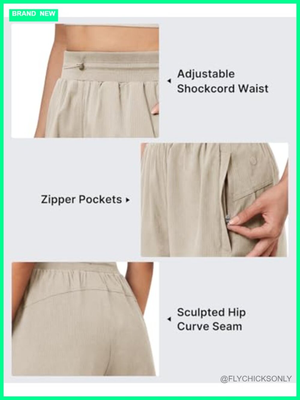 High Waisted Casual Shorts with Zip Pockets Adjustable Drawstring A Line - Picture 5 of 7